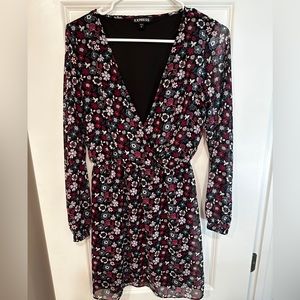 Express floral mini dress, long sleeve